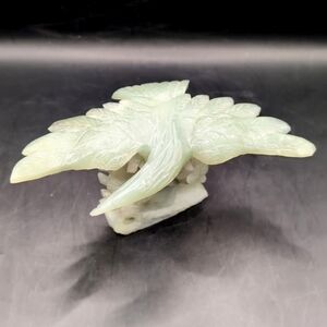 Vintage Handmade Carved Signed Light Green Jade Eagle Figure Statue Sculpture